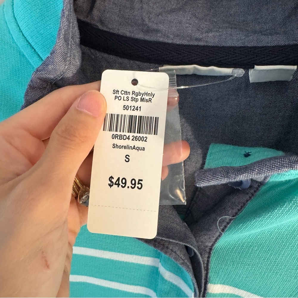 L.L. Bean Shoreline Aqua Striped Pullover - Picture 5 of 9